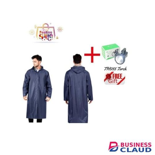 High Quality Navy Blue Trench Raincoat Plus Free DP Portable Rechargeable LED Sportlight Torch