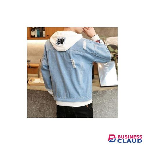 Denim Jacket Casual Outerwear Hooded Couple Outfit - Light Blue