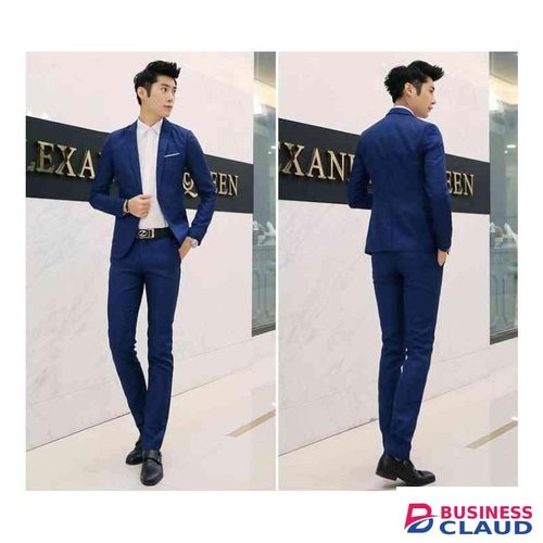 Fashionable Men's Two-piece Suit (Jacket + Pants), Slim Fit Formal Suit-blue