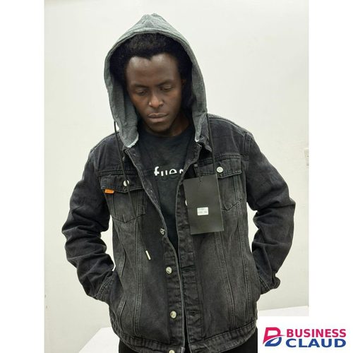 Fashion Collections Black Unisex Hooded Denim Jacket