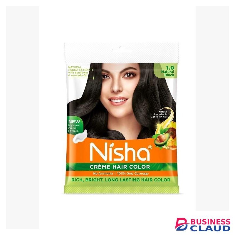 Nisha 1.0 Natural Black Creme Hair Color No Ammonia 100% Grey Coverage Rich, Bright, Long Lasting Hair Color Natural Henna Extract With Sunflower & Avocado Oil