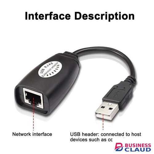 USB Extension Cable for Ethernet, USB 2.0 to RJ45 Cable, LAN Splitter, Cat6 Extension Cable, Connections up to 0.5M / 4-Port Hub for Camera and Printer