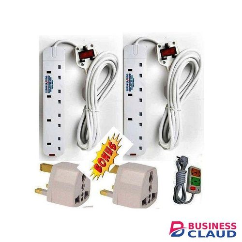 Powermax Power King Universal Electric 4 Way Power Outlets // Electronic 4 -Way Power Extension With Long Cable Socket + FREE GIFTS 2 POWER ADAPTERS, 2Way Extension