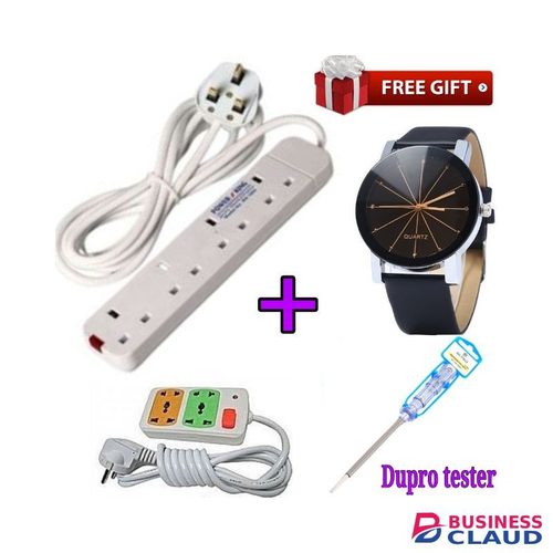 Power King 4 Way Power Extension Cable+2Way Extension+Watch+ Voltage Tester