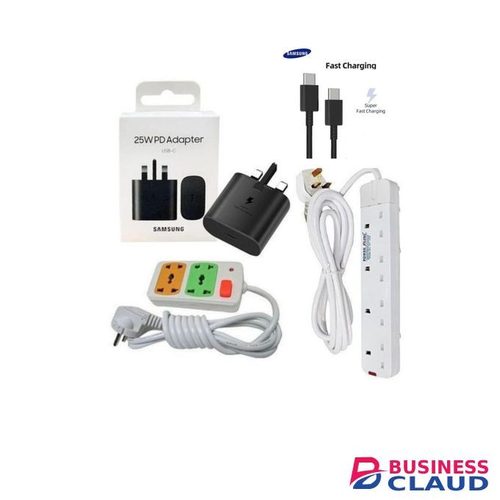 Samsung 25w adapter+ cable+ extension 4 way with small extension quality product quick grap
