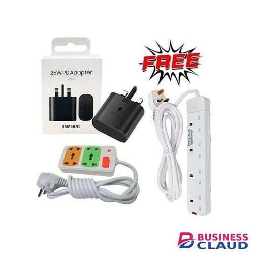 Samsung Original 25W Faster Charger Adapter For Galaxy A15,A25,A05S With Type C Output +4 Way Power Extension+2 Way Power Extension