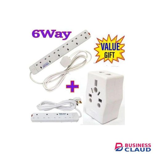 Powermax Power King 6Way> Power Extension Socket 3m Cable In 6 Way + Free Travel Adapter