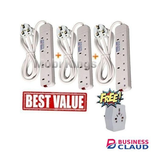 Powermax Power King 3 Pieces 4 Way Power Extension Cable + Free Travel Socket Adapter Gift