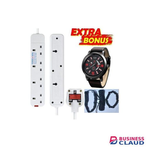 Powermax Power King Best Deal: 4-Way Power Strip, 4Way EXTENSION // EXTENTION Adapter, And Stylish Watch For Gents & Bracelets