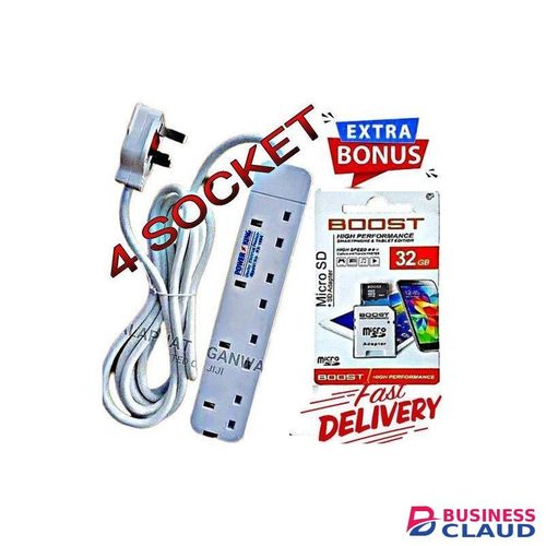 Powermax Power King Electronic 4 Way Power Extension With Long Cable + VALUE GIFT High Speed Performance Memory Card 32GB & SD ADAPTOR