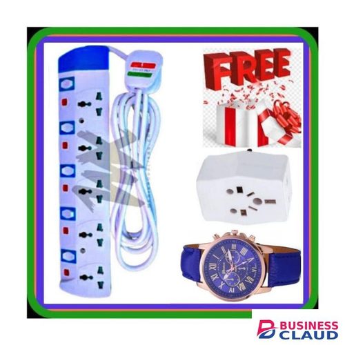 Power King 5 Way Heavy Duty Power Extension Cable With Surge Protection + GIFTS MULTIPLUG SOCKET POWER ADAPTOR & WATCH