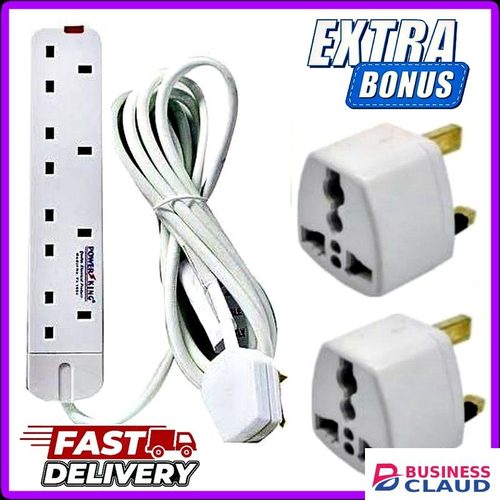 Power King NEW Electric FOUR - 4 Way Power Extension Cable For Power Devices + Socket Power Adaptor