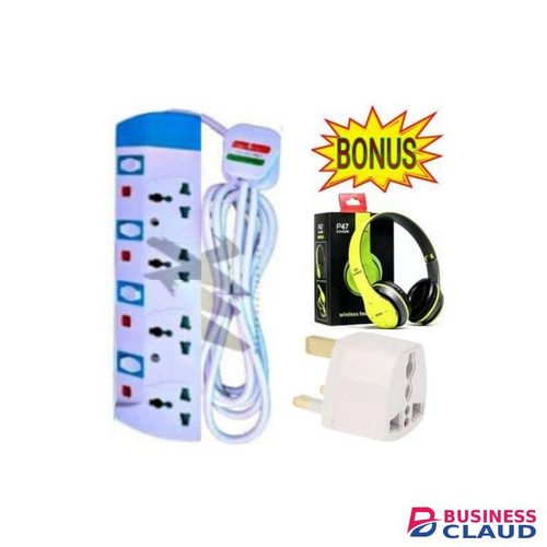 Powermax Power King Universal Heavy Duty 4Way Power Extension With Safety Shuttered Switches For Electric Power Supply + FREE GIFTS P47 BLUETOOTH WIRELESS HEADPHONES, POWER SOCKET PLUG ADAPTOR
