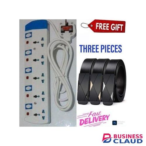 Powermax Power King HOME AND OFFICE BEST 5 WAY POWER EXTENSION WITH LONG CABLE –POWER EXTENSION FOR Kettles, irons, blenders, cookers, water dispenser + 3 PIECES OF LEATHER BELT