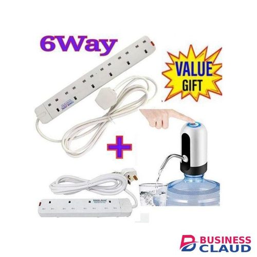 Power King 6Way> Power Extension Socket 3m Cable In 6 Way +4 Way Power Extension + Free Automatic Water Dispenser