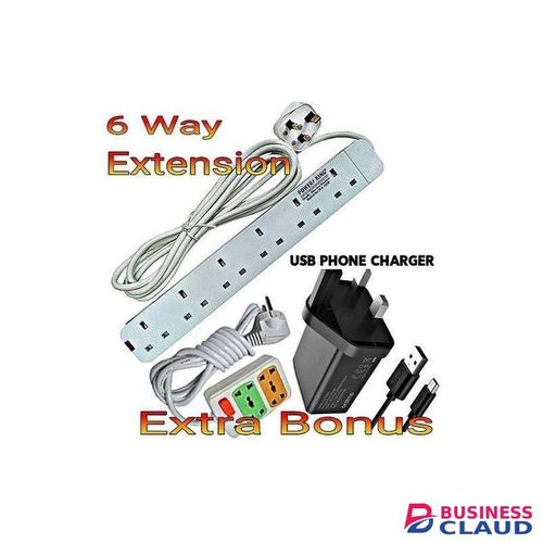 Powermax Power King Affordable Universal Standard 6 Way Power Extension + 2 Way Extension + Smartphone Fast Charging Charger For Android Phone