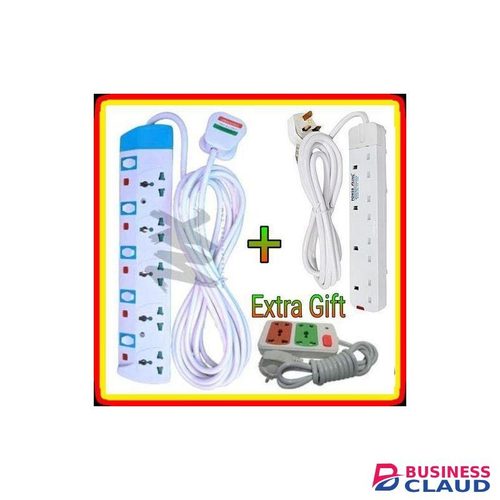 Power King 5 Way Power Extension Cable + Extra Bonus 4 Way & 2 Way Power Extension Cable