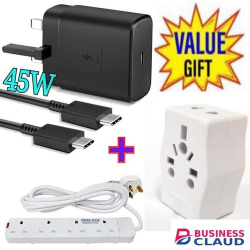 Samsung 45W PD USB-C PD Adapter, Fast Charger For Galaxy S21/S20/Note 20, Power Delivery Wall Charger, Type-C Laptop Charging, 5V/3A 9V/3A 15V/3A 20V/2 + 4 Way Power Extension +Travel Adapter