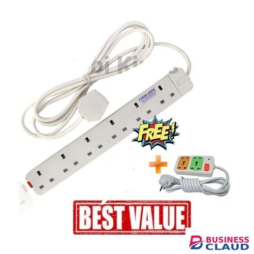 Power King HEAVY DUTY 6 WAY ELECTRIC POWER DISTRIBUTOR EXTENSION // 6WAY EXTENSION WITH LONG CABLE SOCKET PLUG + FREE 2 WAY EXTENSION