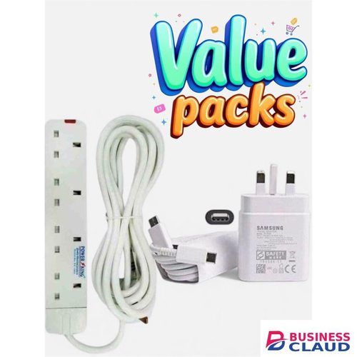 Power King sweet home SWEET HOME 4 WAY POWER EXTENSION WITH LONG CABLE //PLUS FREE 45WATTS CHARGER WHITE