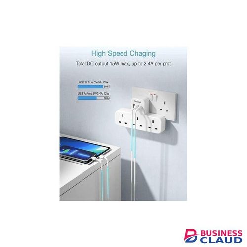 TESSAN plug Extension 3 Way Plug Adapter UK with Multi USB Plug