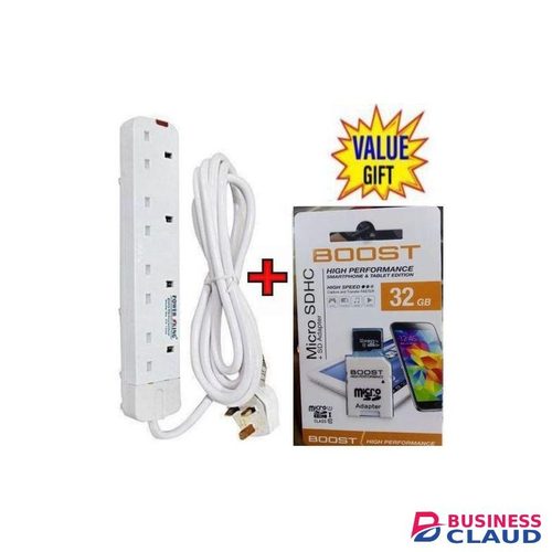 Power King HOME BEST 4 WAY POWER EXTENSION WITH LONG CABLE+FREE 32GB MEMORY CARD