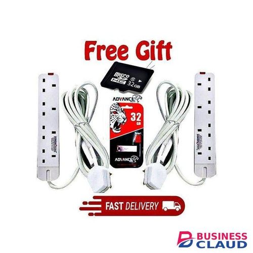 Powermax Power King Double 4-Way Power Accessories Heavy Duty, Power Socket Extension Cable 4 Way With Safety Switches+ FREE GIFTS High Performance Memory Card 32GB, Metallic USB Flash Drive Disk 32GB