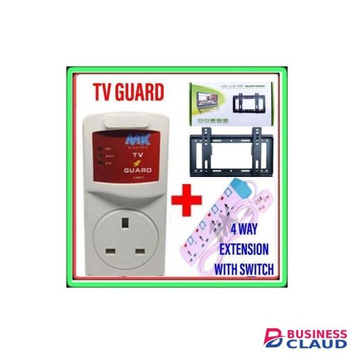Powermax Power King TV Accessories, 4 Way Extension + Tv Voltage Guard + 43Inch Tv Wall Mount