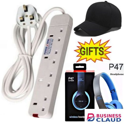 Power King Electric Power Appliances Accessories Heavy Duty Socket Extension Cable 4 Way With Long Cable + VALUE BONUS Cap, Strong Bass BT Wireless Headphones