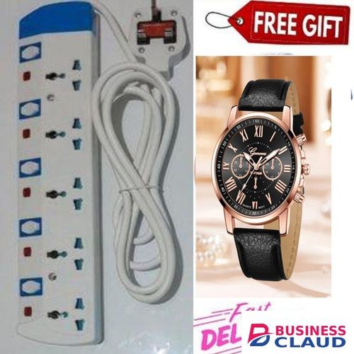 Power King LATEST POWER EXTENSION // NEW ARRIVAL POWER EXTENSION // HOME AND OFFICE BEST 5 WAY POWER EXTENSION WITH LONG CABLE –POWER EXTENSION FOR Kettles, irons, blenders, cookers, water dispensers + BEST LUXURY WATCH
