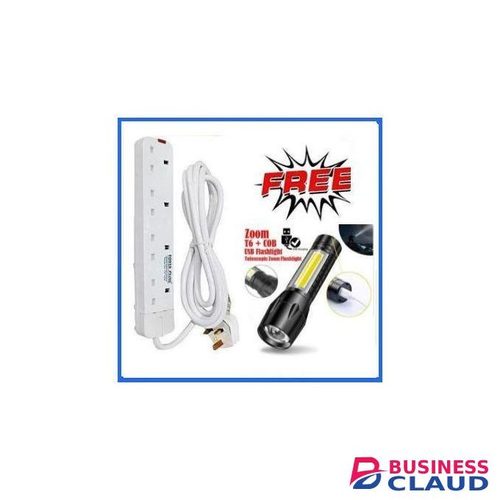 Powermax Power King Best 4 Way Power Extension With Long Cable // Power extenson - White + Free zoom portable torch