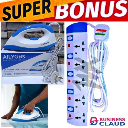 Power King 5-Way HEAVY DUTY POWER EXTENSION // 5 Way Power Multiplug POWER OUTLETS + FREE GIFT ELECTRIC IRON BOX-1000W ENERGY SAVING