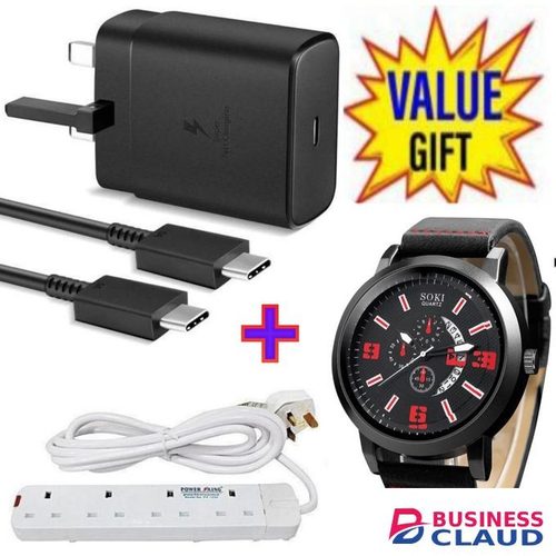Samsung 45W PD USB-C PD Adapter, Fast Charger For Galaxy S21/S20/Note 20, Power Delivery Wall Charger, Type-C Laptop Charging, 5V/3A 9V/3A 15V/3A 20V/2 + 4 Way Power Extension +Watch