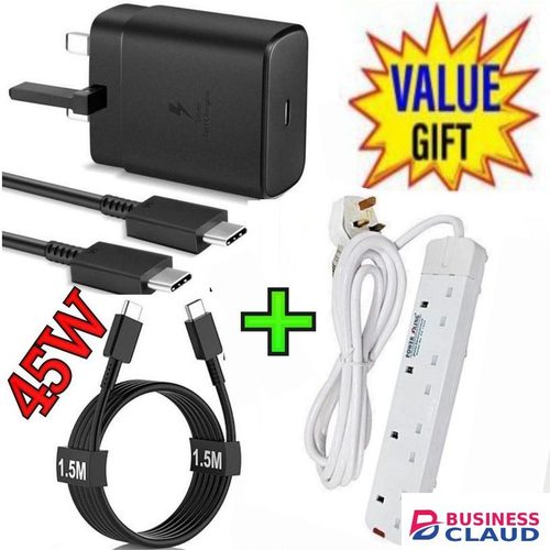 Samsung 45W PD USB-C PD Adapter, Fast Charger for Galaxy S21/S20/Note 20, Power Delivery Wall Charger, Type-C Laptop Charging, 5V/3A 9V/3A 15V/3A 20V/2 + Free 4 Way Power Extension