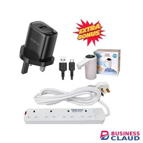 Oraimo Normal/Type B Android Smartphone Fast Charger + Free Clean Water Dispenser Pump & 4 Way Power Extension Cable