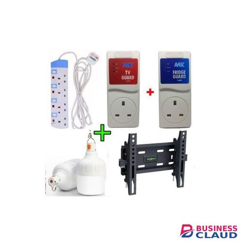 Powermax Power King 4 Way Power Extension+ TV Guard+Fridge Guard + 20W Rechargeable Bulb+TV Wall Mount Bracket