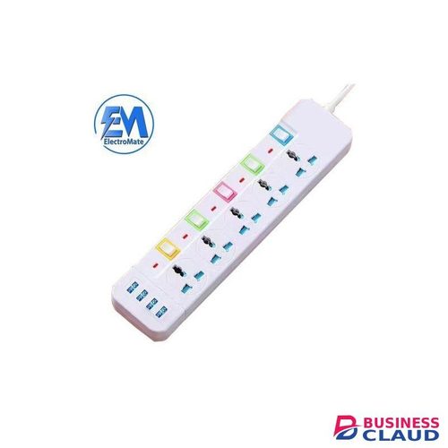 Power Cable Electric Power Extension with USB Ports, 5-Way Sockets, 4 USB Ports, and Independent Switches – For Home & Office Use
