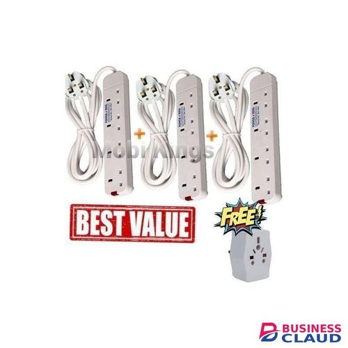Powermax Power King 3 Pieces 4 Way Power Extension Cable + Free Socket Adapter Gift