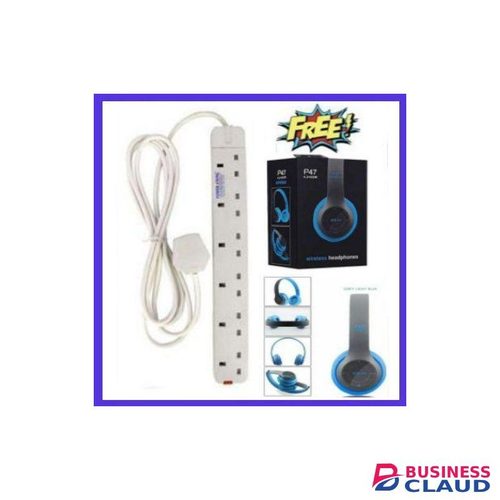 Power King 6 Outlet Power Extension Cable > - White& P47 Strong Bass Headphone