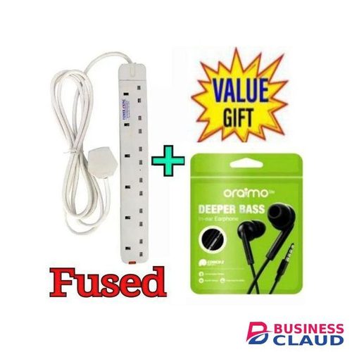 Powermax Power King 6 WAY POWER EXTENSION SOCKET 3M CABLE +FREE ORAIMO EARPHONES