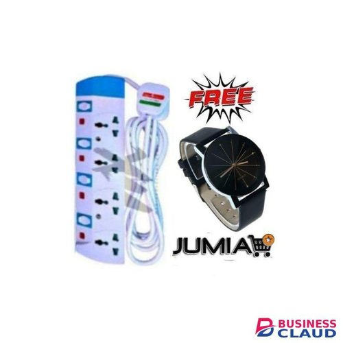 Powermax Power King Convenience Heavy Duty Best 4 Way Power Extension with Long Cable+ Free Classic Watch
