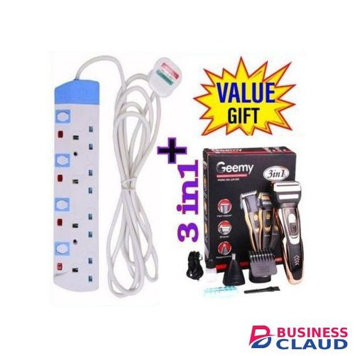 Powermax Power King HOME BEST 4 WAY POWER EXTENSION WITH LONG CABLE+FREE 3 in1 Rechargeable Hair Trimmer