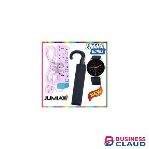 Powermax Power King 4 Way Power Extension Cable + Free handbag size umbrella & Watch