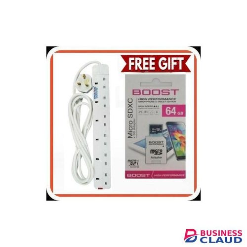 Powermax Power King 6 Way Power Extension Cable + Free 64GB Memory Card