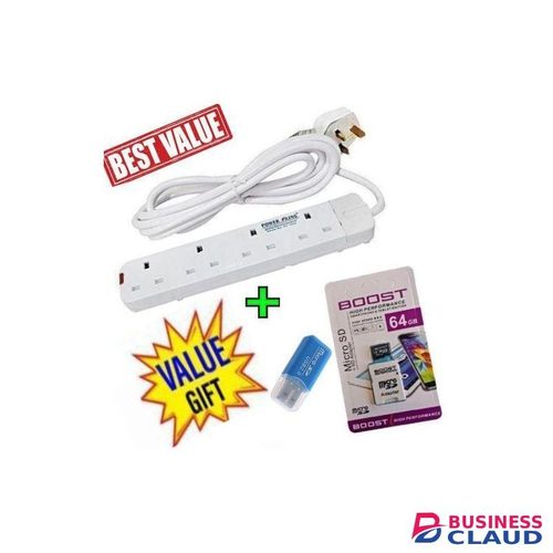 Powermax Power King HOME BEST 4WAY POWER EXTENSION WITH LONG CABLE +FREE 64GB MEMORY CARD +MEMORY CARD READER