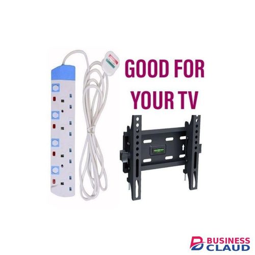 Powermax Power King 4 Way Power Extension - White/ Blue+ 15, 19, 24, 32 And 43 Inch TV Mount