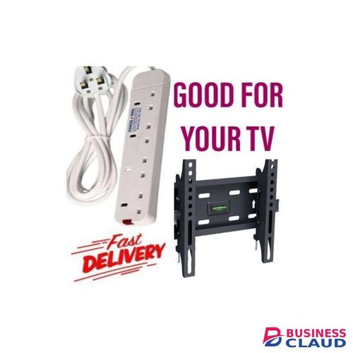Powermax Power King 4Way Power Extension - White With Fuse + 15, 19, 24, 32 And 43 Inch TV Mount