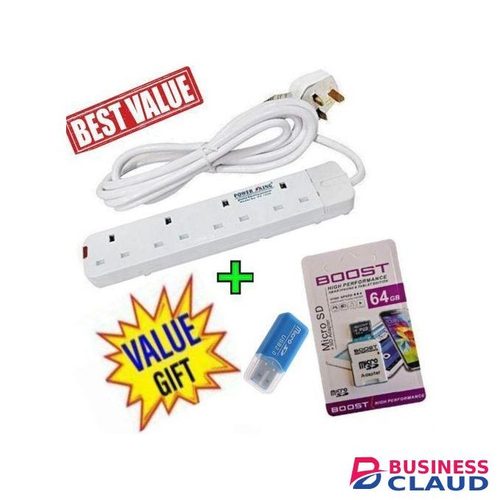 Powermax Power King HOME BEST 4 WAY POWER EXTENSION WITH LONG CABLE +FREE 64GB MEMORY CARD +MEMORY CARD READER