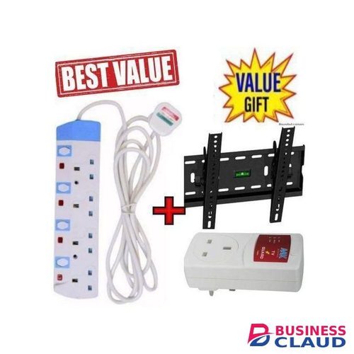 Powermax Power King HOME BEST 4 WAY POWER EXTENSION WITH LONG CABLE+TV GUARD +FREE 15-55 TILTING TV WALL MOUNT BRACKET