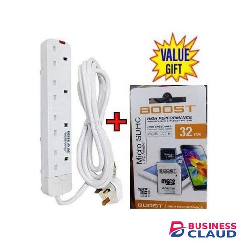 Powermax Power King HOME BEST 4 WAY POWER EXTENSION WITH LONG CABLE+FREE 32GB MEMORY CARD